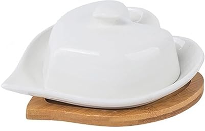 Mantequillera Plato de mantequilla de cerámica blanca en forma de corazón con plato de mantequilla de porcelana Base recipiente de almacenamiento de mantequilla de cerámica Accesorio de cocina