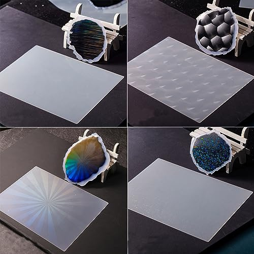 Lot de 4 feuilles holographiques en silicone avec incrustations pour résine époxy, moules, loisirs créatifs, ajout d'œuvres d'art laser, sous-verre décoratif