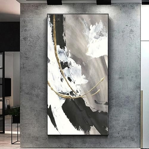 Großes Schwarz-Weiß-Wandbild, moderne abstrakte Kunst, Leinwandgemälde, Leinwanddruck, Wohnzimmerdrucke, Dekor, 100 x 200 cm/39 x 79 Zoll, ungerahmt