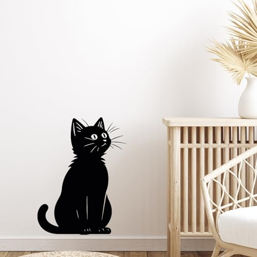 GRAZDesign Wandtattoo Katze sitzend Katzenmotiv für Wohnzimmer Küche Schlafzimmer Flur, Vinylfolie selbstklebend, Wandaufkleber - 40x30cm / schwarz