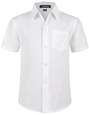 Spring&Gege kortärmade skjortor för pojkar formell uniform gjord av fast poplin, Vit, 110 cm