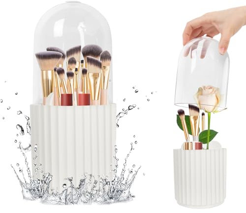Figarge Make Up Pinselhalter 360 drehbarer Make-up-Pinselhalter mit Deckel Staub und Wasserdicht Make Up Organizer Kosmetik Organizer für Schminktisch, Badezimmer,Schreibtisch Arbeitsplatte