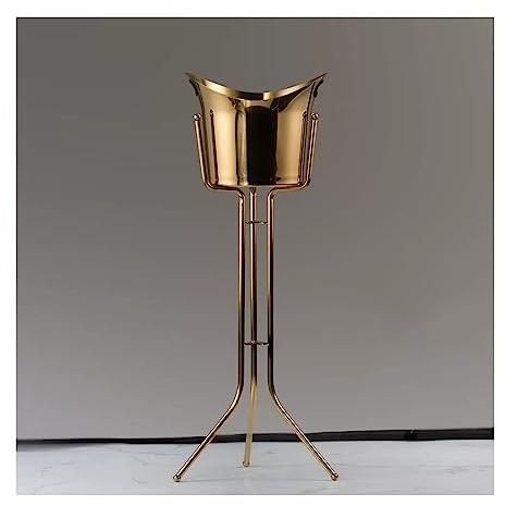 Ice Buckets Ice Bucket with Stand Stainless Steel Floor Ice Bucket Wine Ice Bucket Bar Vertical Ice Wine Cooler for Indoor and Outdoor Insulated Ice Bucket (Color : Gold)