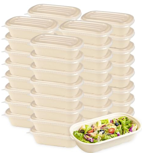 Cheardia 50 Pack Take Out Food Containers with PP Lid, 33 oz Disposable Cardboard Meal Prep Containers Paper Bowls Soup Serving Bowls for Salad, Leftovers
