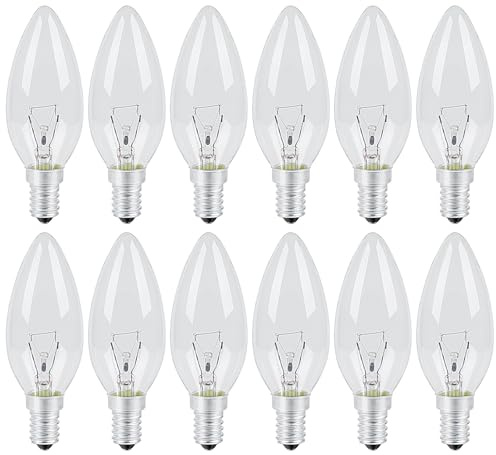 Vanke E14 Light Bulb 40W, SES Dimmable Small Screw Candle Bulbs Warm White 2700K, Energy Saver B11 Clear Bulb, 430 Lumen, 12-Pack