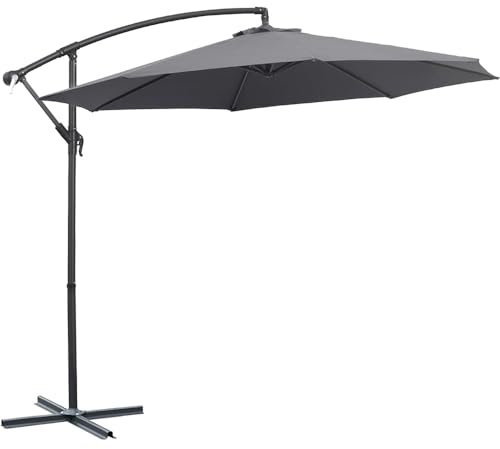PALUPLUS Ombrellone da Giardino Decentrato colore Grigio, Misura 300x300x250 cm, Braccio Inclinabile in Acciaio con Manovella, 6 Stecche e Tessuto Poliestere, ombrello per piscina, terrazzo -816