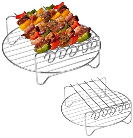 Heißluftfritteuse Zubehör, Air Fryer Grillrost aus Edelstahl mit 4/5 Spießen, Airfryer Grillpfanne, Mehrzweck-Luftfritteuse Zubehör für Ninja Foodi AF300EU, alle 3,5L-4,1L Airfryer (A)