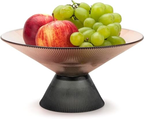 JKFGYTHG Fruit Bowl for Kitchen Counter, Glass Fruit Basket, Pedestal Fruit Bowl, Decorative Bowl for Table Countertop, Dinning Room, Living Room Decor, Orange