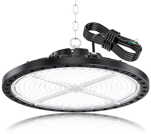 YIQIBRO UFO Projecteur LED Interieur 200W 1 Pièce - 20000LM Eclairage d Atelier avec Chaîne Métallique 11.8in, Driver, 6500K IP65 Plafonnier Lampe LED Atelier Industrielle pour Industriel Garage