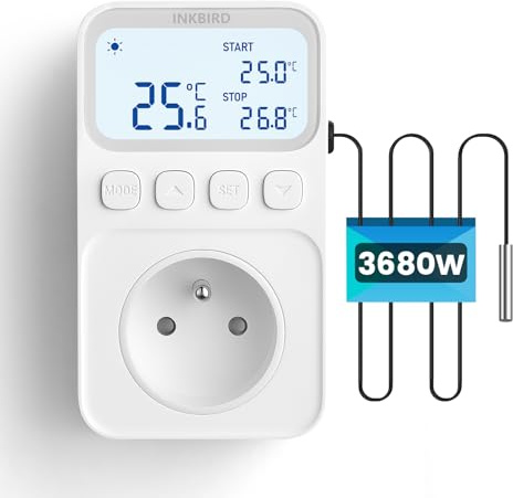 Inkbird C226T Prise Thermostat avec Sonde Regulateur de Temperature | Chauffage Refroidissement,Mode Température,Fonction de Minuterie,Pour Terrarium Reptile Maison Serre,Sortie 16A 3680W Max.