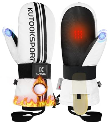 KUTOOK Guantes de Esquí Invierno Térmicos Deportivos Mujer Hombre Impermeable Térmico Impermeables Pantalla Táctil para Esquí Snowboard Patinaje sobre Hielo Senderismo Blanco,L