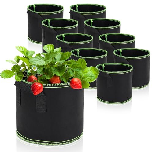 Sac de Plantation 11L, Sacs de Culture de Plantes avec Poignée, Réutilisables Sacs à Plantes, Sac Vegetaux pour Fleurs Légumes, Pomme de Terre, Plante, Tomate, Végétale, Noir, 10 Pièces, 3 Gal