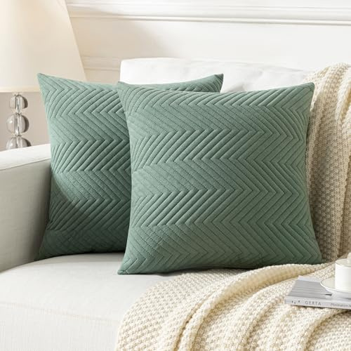 JELLYMONI Kissenbezüge 50×50cm 2er Set Grün Kissenhülle Gestreift Polyester Zierkissenbezüge mit Reißverschluss Dekokissen Sofakissenbezug Wurfkissenbezug Deko für Sofa Wohnzimmer (KEIN Einsatz)