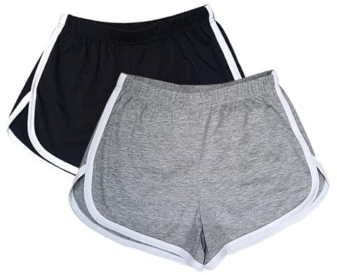 WEBGGER 2 Pack Women's Cotton Yoga Dance Short Pants Sport Shorts Summer Athletic Cycling Hiking Sports Shorts (S, Black,Grey)