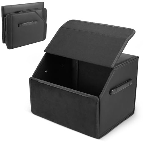TranRantic Auto Kofferraum Organizer, 38x31x30cm Auto Tasche Kofferraum mit Deckel, Zusammenklappbarer Kofferraumtasche mit Magnetschnalle, Aufbewahrungsbox mit Griffen (Schwarz)