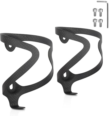 KABON Bike Water Bottle Holder, Lightweight 3K Carbon Fiber Bicycle Drink Water Bottle Cages for Road Bike MTB Cycling Accessories - Pack of 2 (Black New)