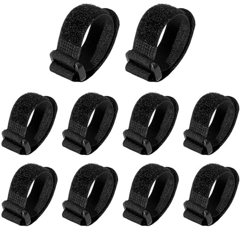 10 x Reusable Cable Ties Black,Hook and Loop Cable Straps, Heavy Duty, 0.79×7.87(25x200mm), Adjustable Multipurpose Securing Straps for PC Cable Management, Organizing Cords, TV, Desk