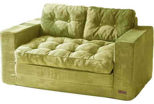MAXYOYO Bäddsoffa, kärlekssoffa konverteringsbar med 2 kuddar, 2-i-1 bekväm manchestersoffa 2-sits, golvstol utdragbar sovplats 101 x 196 cm, 15 cm tunt skum