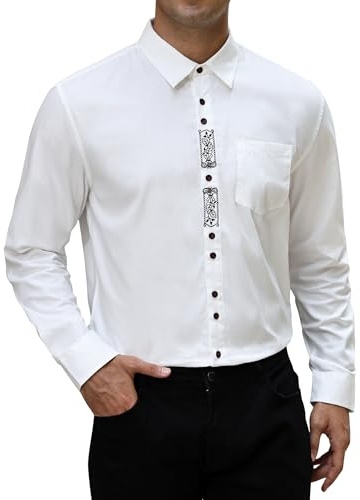 COOFANDY Camicie Tradizionali da Uomo Camicia Oktoberfest vestibilità Slim Manica Lunga Camicia Casual Bavarese Bianco XXXL