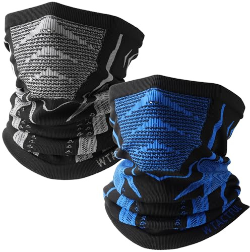 WTACTFUL 2-Pack Neck Gaiters for Men Half Face Neck Warmer Ski Mask for Cold Weather Thermal Neck Gaiter Winter Windproof Breathable Balaclava for Skiing Snowboarding Hiking Running Women Gray Blue