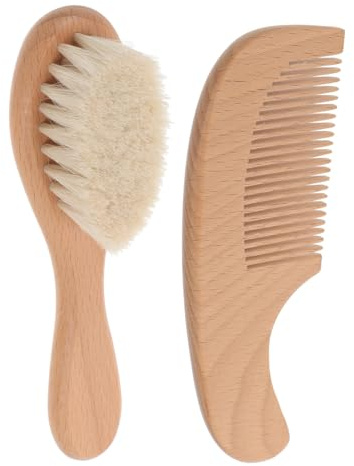 HONITANO Holz Babyhaarbürste mit Haarkamm Babybadebürste für Kopfhautreinigung Duschbürste für Neugeborene und Kleinkinder
