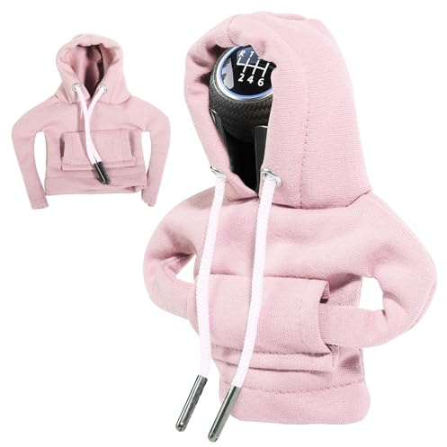 Xibao 2PCS Accesorios para el Interior del Auto,Funda Palanca de Cambios,Sudadera con Capucha Divertida para Palanca de Cambios,Compatible con la Mayoría de Autos,Camionetas,SUV,Furgonetas (Rosa)