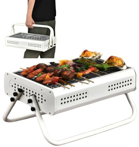 White,Charcoal BBQ Tabletop Barbeque Grill Outdoor, BBQ Stainless Steel BBQ Grill,Picnic Camping Garden Outdoor Cooking Fun (White)