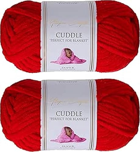 Utopia Crafts Cuddle Supertjockt Chenillegarn Röd, 100 g 60 m Nystan, Fluffigt, Mjukt & Lätt att Använda, Chunkygarn för Virkning & Stickning, Nybörjarvänligt Alternativ till Ullgarn - 2-pack