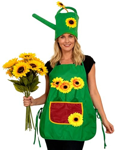 Nidoul Karneval Gärtner Kostüm Fasching für Damen und Herren,Sonnenblume Haarreif und Gießkannenhut Gärtnerschürze Faschingskostüme für Mottopartys
