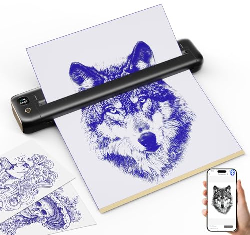 Rongta Portable Thermal Tattoo Stencil Printers, Bluetooth Tattoo Machine for Artist Beginner with 5pcs Transfer Stencil, Compatible with Android iOS Phone MacOS Windows Laptop (Black)