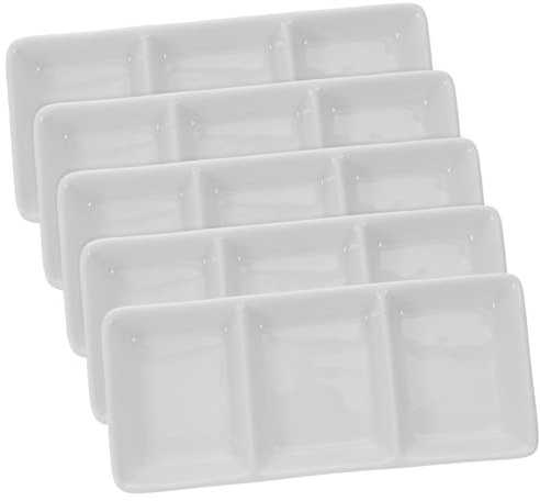 TOYANDONA Plato Pequeño De Cerámica Para Salsa De Soja 3 Rejillas Diseño Creativo Blanco Multiusos Para Restaurantes y Hogares Juego De 5 Piezas