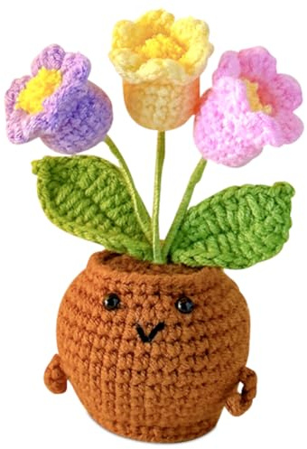 Flore de Ganchillo Positivo de Ánimo,Crochet Flore de Ganchillo Hechas a Mano,Decoración Divertida para Hogar y Oficina, Peluche en Maceta para Mujeres y Hombres,Regalo Emocional de Apoyo-Muguete