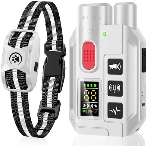 WELLTURN Collier de Dressage pour Chien 2 en 1 – Mode Ultrason Anti-Aboiement (Portée 5 m) & Télécommande 1000 m, Bip, Vibration & Choc Sécurisé, Étanche IP67 & Rechargeable, Blanc