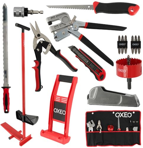 Kit outils plaquiste pro - 10 Outils - Couteau isolant - Cale plaque - Pince - Cutter - Cisaille - Scie cloche - Porte embout