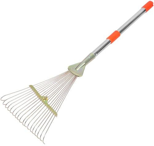 WEKADRIN Rastrillo de Hojas de Jardín Retráctil de Acero Inoxidable 18 Dientes Mango Extensible 80 Cm para Césped Herramientas Manuales Jardinería Exterior