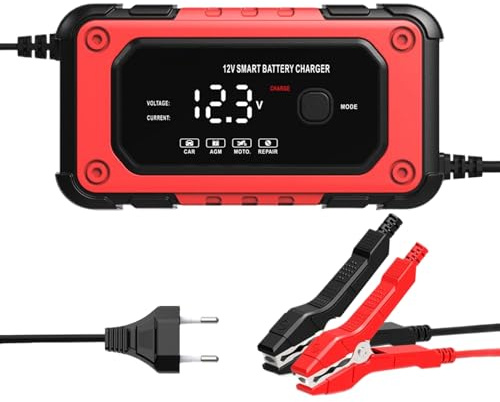 Krujecnt Cargador de Batería de Automóvil | Cargador de Inteligente 12V 6A,Mantenedor Desulfatador Automático con Pantalla LCD para Camión Moto ATV - para Embarcaciones Camión Motocicleta ATV