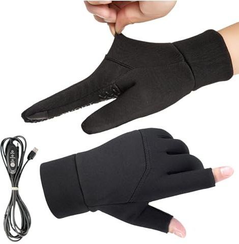 Tuxxjzm Guanti riscaldati da uomo, scaldamani elettrici, ricaricabili tramite USB, con due dita, touchscreen, guanti per la stagione fredda, per uomini e donne, moto, lavoro, sci, caccia