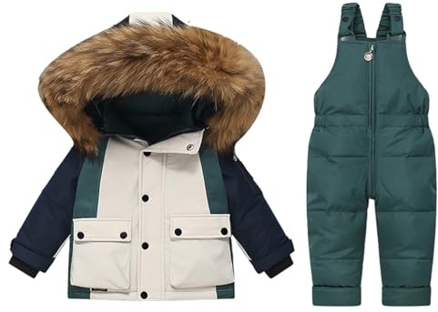 Skiddräkt för barn, vattentät vindtät snödräkt, lätt pufferjacka och salopett, med fickor, skidåkning, snowboard, utomhus, isolerad, snödräkt, varma snödräkter för flickor och pojkar, gRÖN, 110