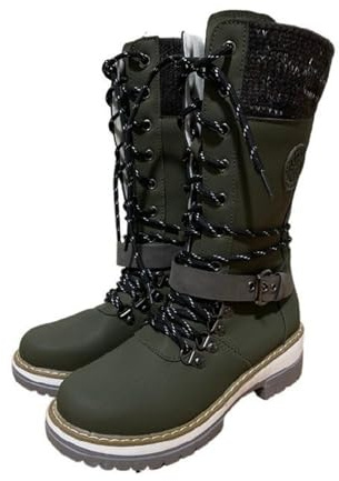 Generisch Botas de equitación de invierno para mujer, botas de nieve para mujer, botas de nieve resistentes, para exteriores, térmicas de invierno con pantorrilla media, botas cálidas, verde, 39 EU