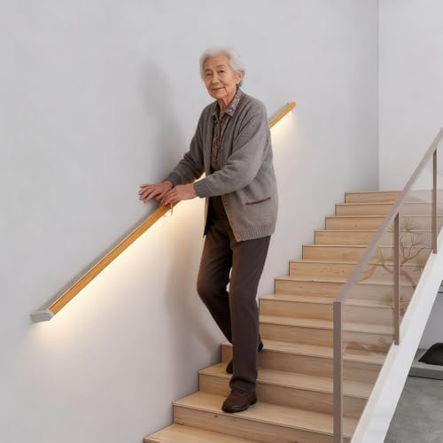 Kit De Barandilla De Aluminio Con Iluminación LED, Barandilla Iluminada Para Escaleras Con Luz, Aplique De Pared Largo Con Sensor De Movimiento Para Pasillos Y Corredores(Woodgrain,1m/3.28ft)