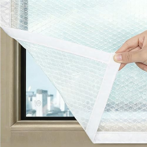 Fenster Isolierfolie Thermo Cover Transparente 0.5x1m 1.2x1.5m 1.6x1.6m 1.9x2m Wärmedämmung an Fenstern, Energiesparende Kälteschutz thermofolie fenster Wiederverwendbar(White,W200cm X H210cm)