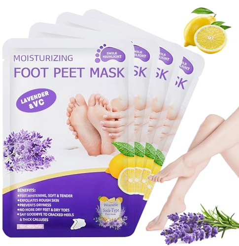 4 Pares Mascarilla Pies Exfoliante Foot Peel Mask Lavanda Calcetines Exfoliantes De Pies Hidratación Profunda Quita Cutículas Muerta Y Callos,Para Pies Secos Y Agrietados,Para Mujeres Y Hombres