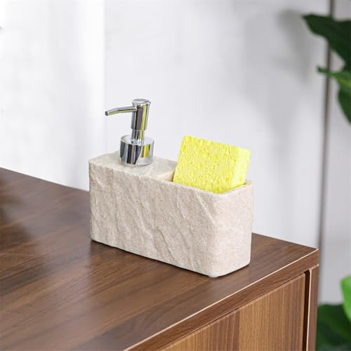 Gdfnmogo Dispenser di sapone con supporto per spugna, struttura in resina per una lunga durata, conservazione integrata della spugna, design salvaspazio per bagno e kit (beige)