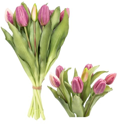 Zouwel 7 unidades de flores artificiales de decoración primaveral: tulipanes artificiales como reales, ramo de tulipanes de tacto real, decoración perfecta para primavera (lila claro)