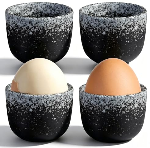 Nimblyne Äggkoppsset, äggkopp porslin av keramik, diameter 5 cm, höjd 4,8 cm, ugnglasyrprocess, slät och burrfri, diskmaskinssäker och i presentförpackning, för frukostbord (svart)