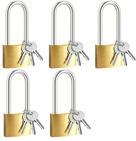Candados con Llave de Latón, 32 mm, 5 Piezas | Para Maletas de Viaje, Para Taquilla y Armarios, Para Mochilas y Equipaje, Cerraduras de Seguridad