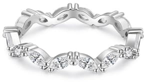 Tolldek Au 375/585/750 Weiß Gold Trauringe Echte Goldschmuck, Klassiker Welle Eheringe mit Moissanit Marquiseschliff, Hochzeitsband Weißgold 9K/14K/18K, Gr.47-65