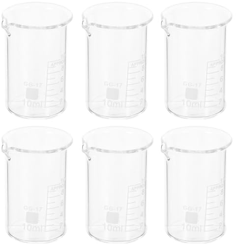 Vaso Medidor de Vidrio 10ml Resistente al Calor para Laboratorio y Pintura | Juego de 6 Piezas, Escala Clara, Uso Epoxy, Colocación Estable, para Cocina y Proyectos de Laboratorio
