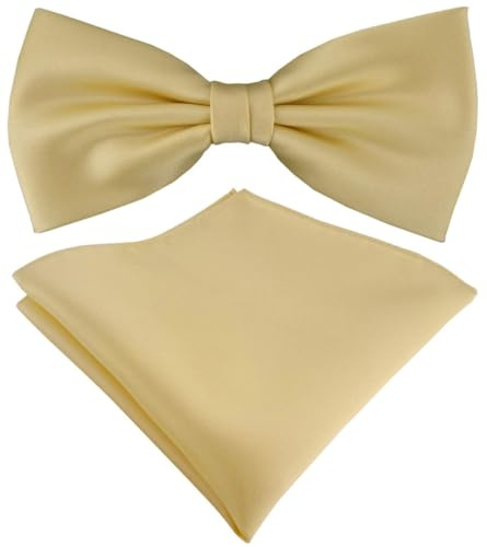 TigerTie Satin Fliege Einstecktuch in hellgold Uni einfarbig + Aufbewahrungsbox