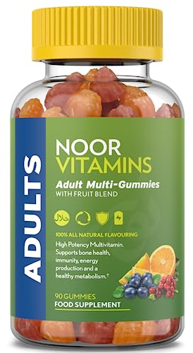 Halal Adult Multivitamin Gummy Noor Vitamins with Fruit Blend for Men and Women; Non-GMO, Gluten Free, Vegan Friendly Gelatin Free Halal Vitamins - 90 Count